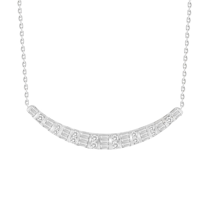 LADIES NECKLACE 1/3 CT ROUND/BAGUETTE DIAMOND 10K WHITE GOLD