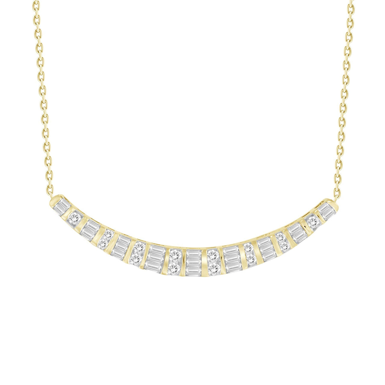 LADIES NECKLACE 1/3 CT ROUND/BAGUETTE DIAMOND 10K YELLOW GOLD