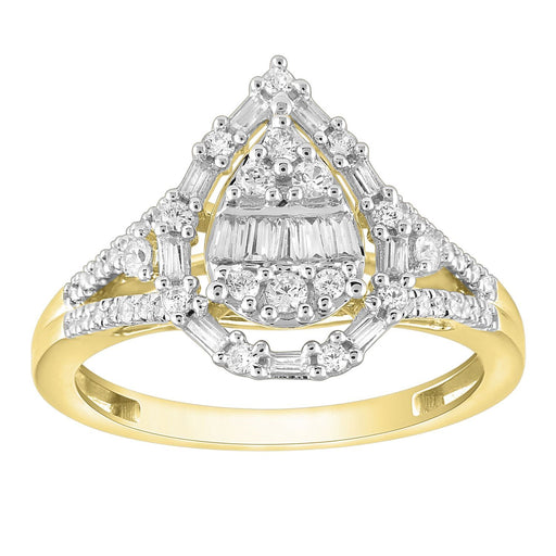 LADIES RING 1/2 CT ROUND/BAGUETTE DIAMOND 10K YELLOW GOLD