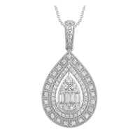 Thumbnail for LADIES PENDANT 1/2 CT ROUND/BAGUETTE DIAMOND 10K WHITE GOLD