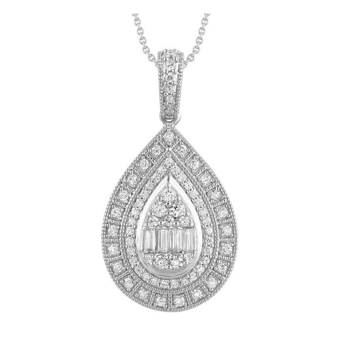 LADIES PENDANT 1/2 CT ROUND/BAGUETTE DIAMOND 10K WHITE GOLD