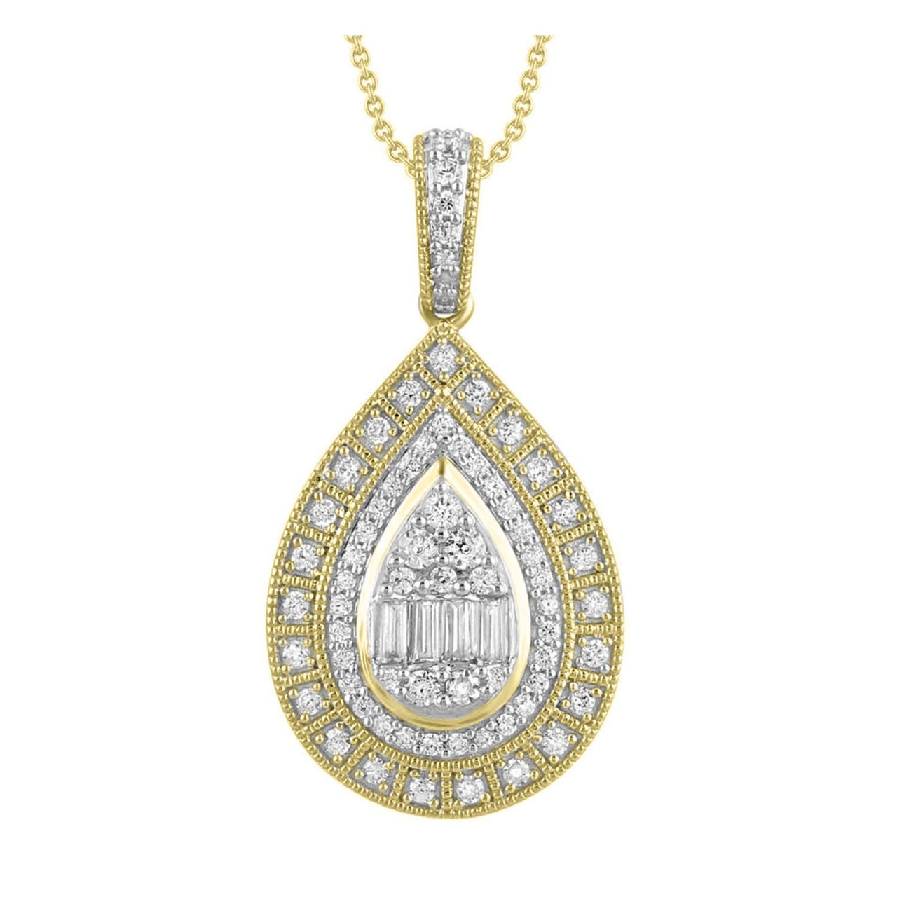 LADIES PENDANT 1/2 CT ROUND/BAGUETTE DIAMOND 10K YELLOW GOLD