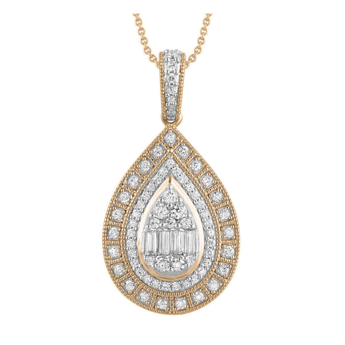 LADIES PENDANT 1/2 CT ROUND/BAGUETTE DIAMOND 10K ROSE GOLD