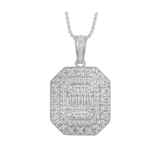 LADIES PENDANT 1/2 CT ROUND/BAGUETTE DIAMOND 10K WHITE GOLD