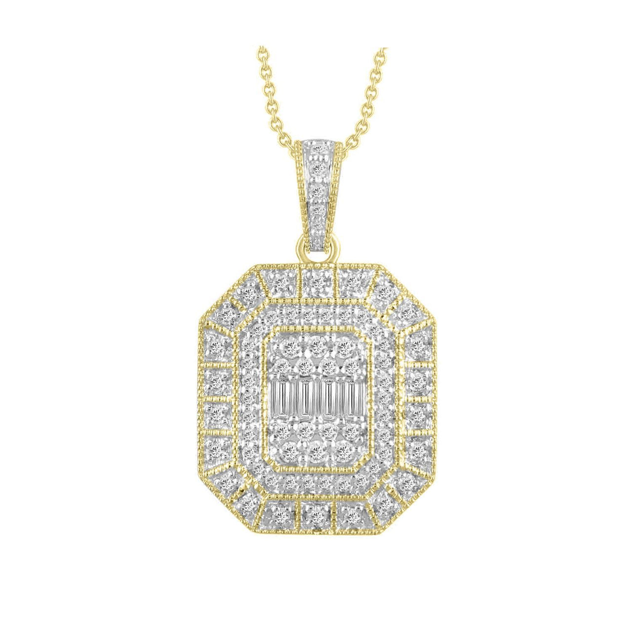 LADIES PENDANT 1/2 CT ROUND/BAGUETTE DIAMOND 10K YELLOW GOLD