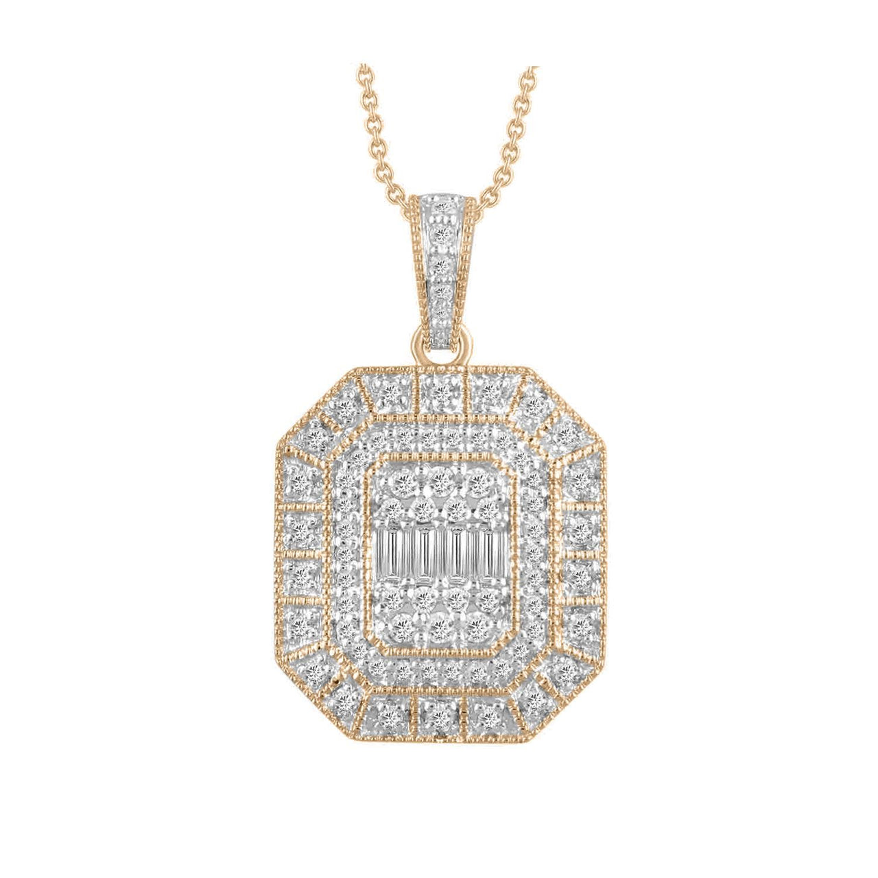 LADIES PENDANT 1/2 CT ROUND/BAGUETTE DIAMOND 10K ROSE GOLD