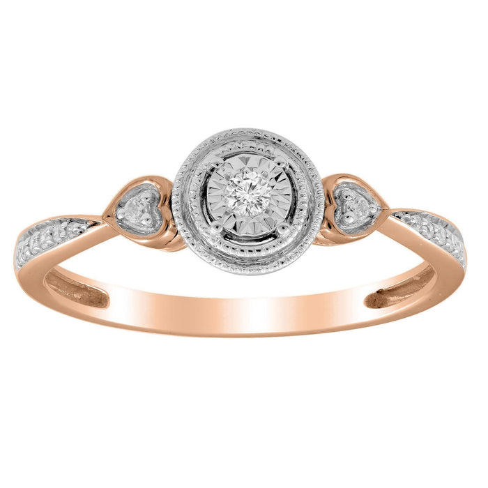 LADIES RING 1/10 CT ROUND DIAMOND 10K ROSE GOLD