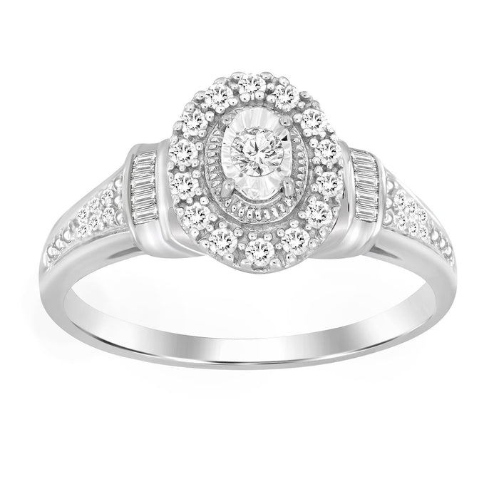 LADIES RING 1/4 CT ROUND/BAGUETTE DIAMOND 10K WHITE GOLD