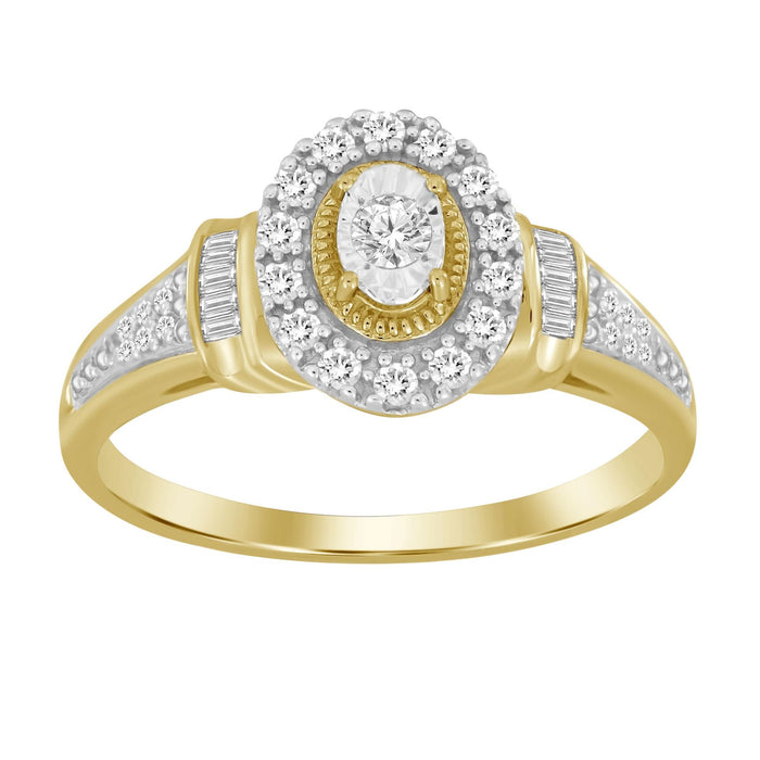 LADIES RING 1/4 CT ROUND/BAGUETTE DIAMOND 10K YELLOW GOLD