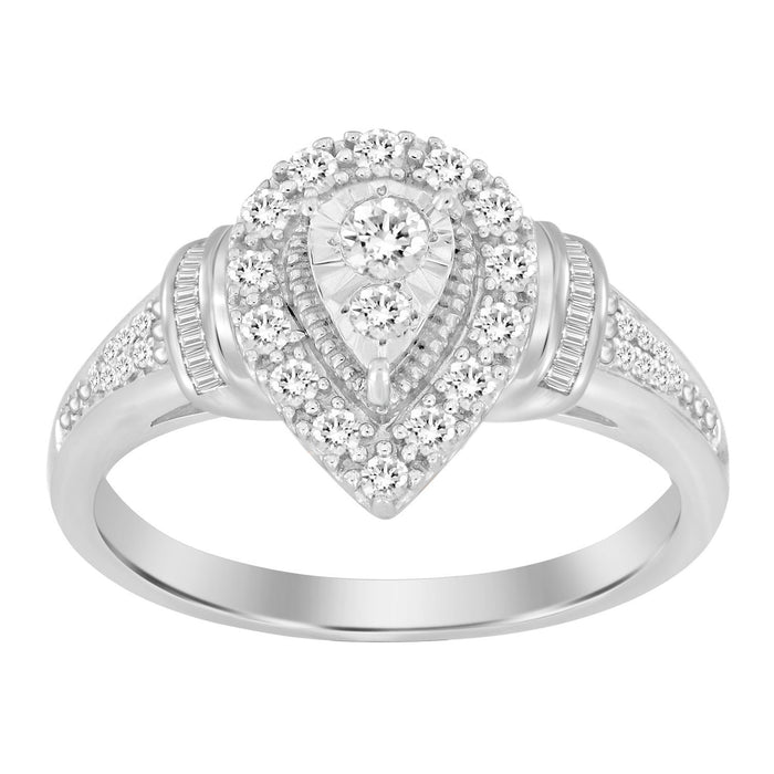 LADIES RING 1/3 CT ROUND/BAGUETTE DIAMOND 10K WHITE GOLD