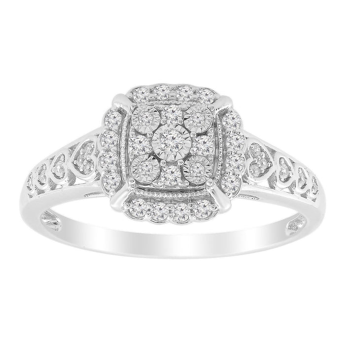 LADIES RING 1/4 CT ROUND DIAMOND 10K WHITE GOLD