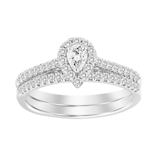 LADIES BRIDAL RING SET 1/2 CT PEAR/ROUND DIAMOND 14K WHITE GOLD