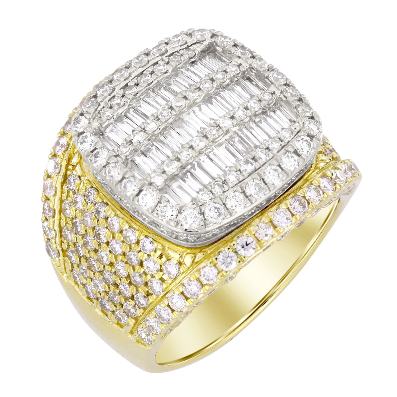 MEN'S RING 4 CT ROUND/BAGUETTE  DIAMOND 10K YELLOW/WHITE GOLD