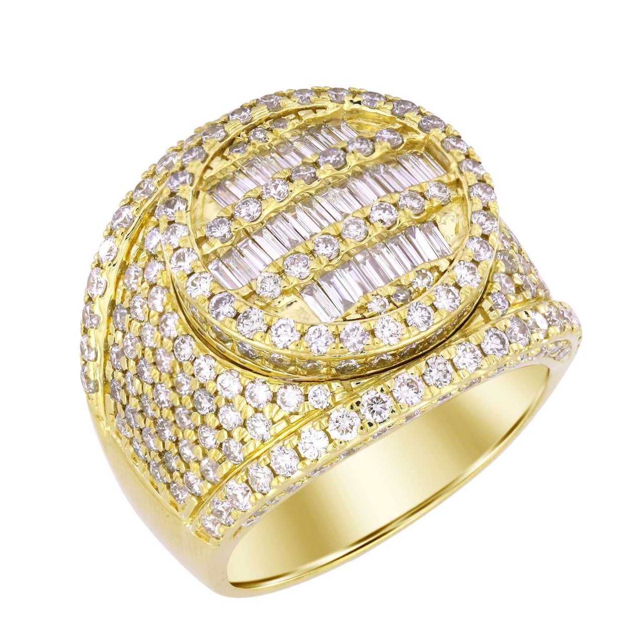 MEN'S RING 4 CT ROUND/BAGUETTE  DIAMOND 10K YELLOW GOLD