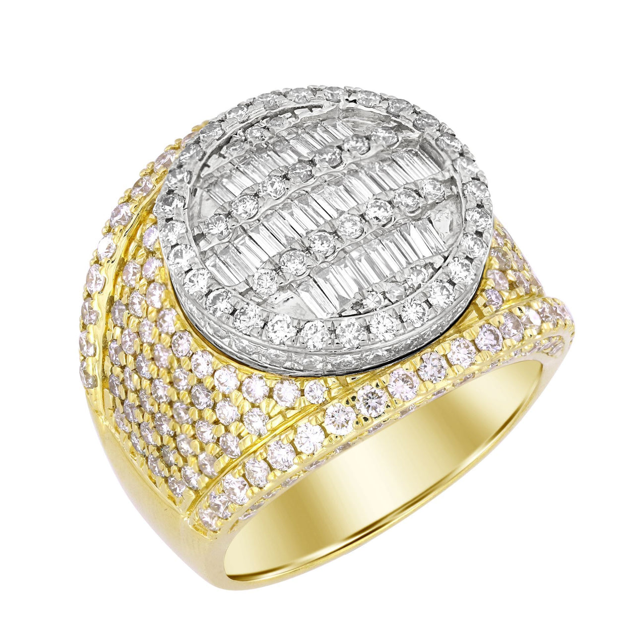 MEN'S RING 4 CT ROUND/BAGUETTE  DIAMOND 10K YELLOW/WHITE GOLD