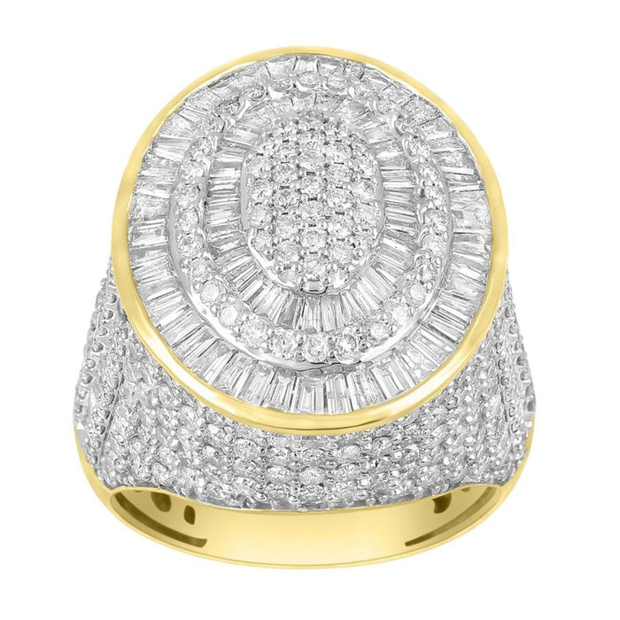 MEN'S RING 5 1/2 CT ROUND/BAGUETTE  DIAMOND 10K YELLOW GOLD