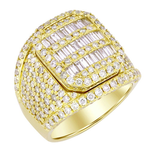 MEN'S RING 4 1/6 CT ROUND/BAGUETTE DIAMOND 10K YELLOW GOLD