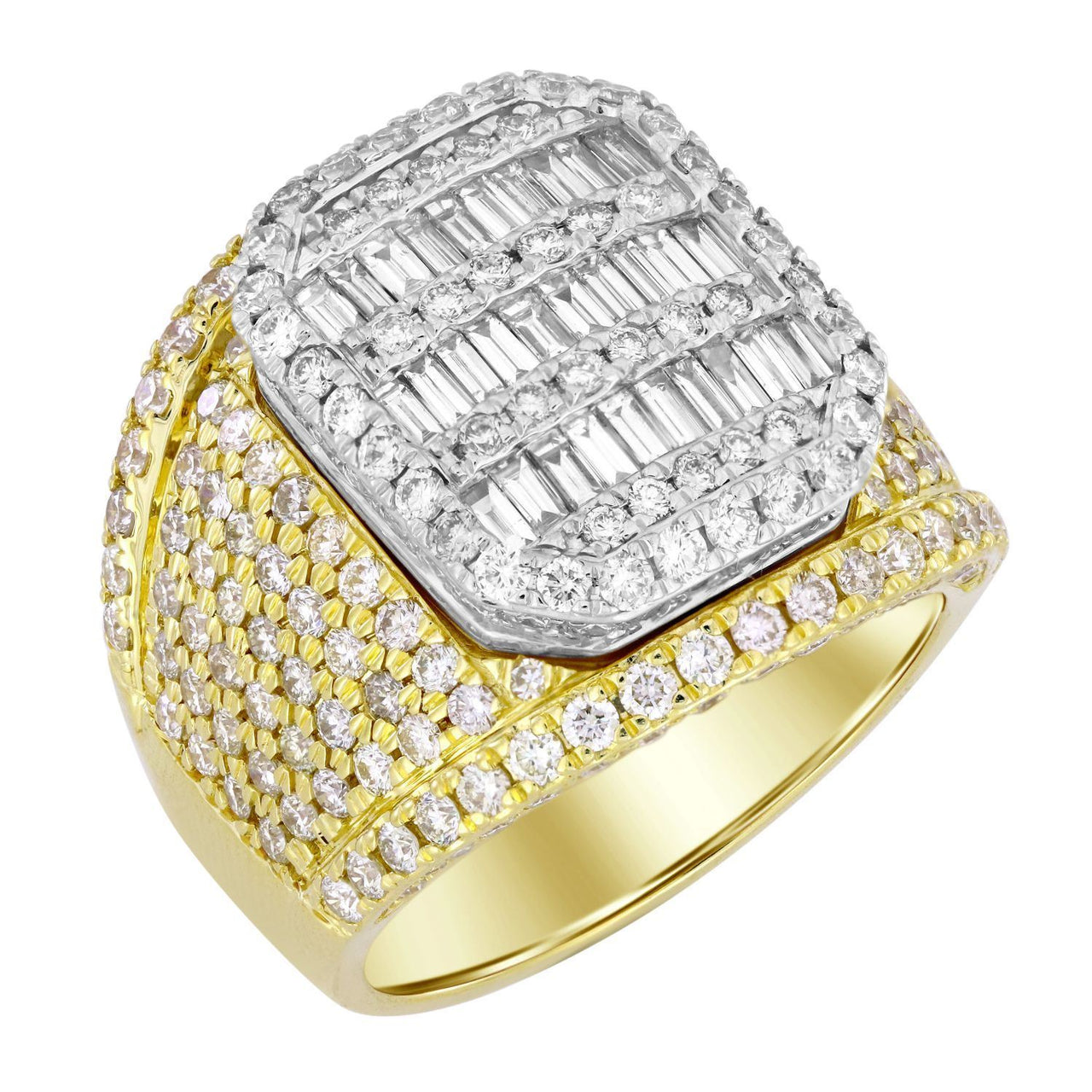 MEN'S RING 4 1/6 CT ROUND/BAGUETTE DIAMOND 10K YELLOW/WHITE GOLD