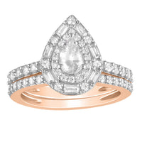Thumbnail for LADIES BRIDAL RING SET 1 1/4 CT PEAR/ROUND/BAGUETTE DIAMOND 14K ROSE GOLD