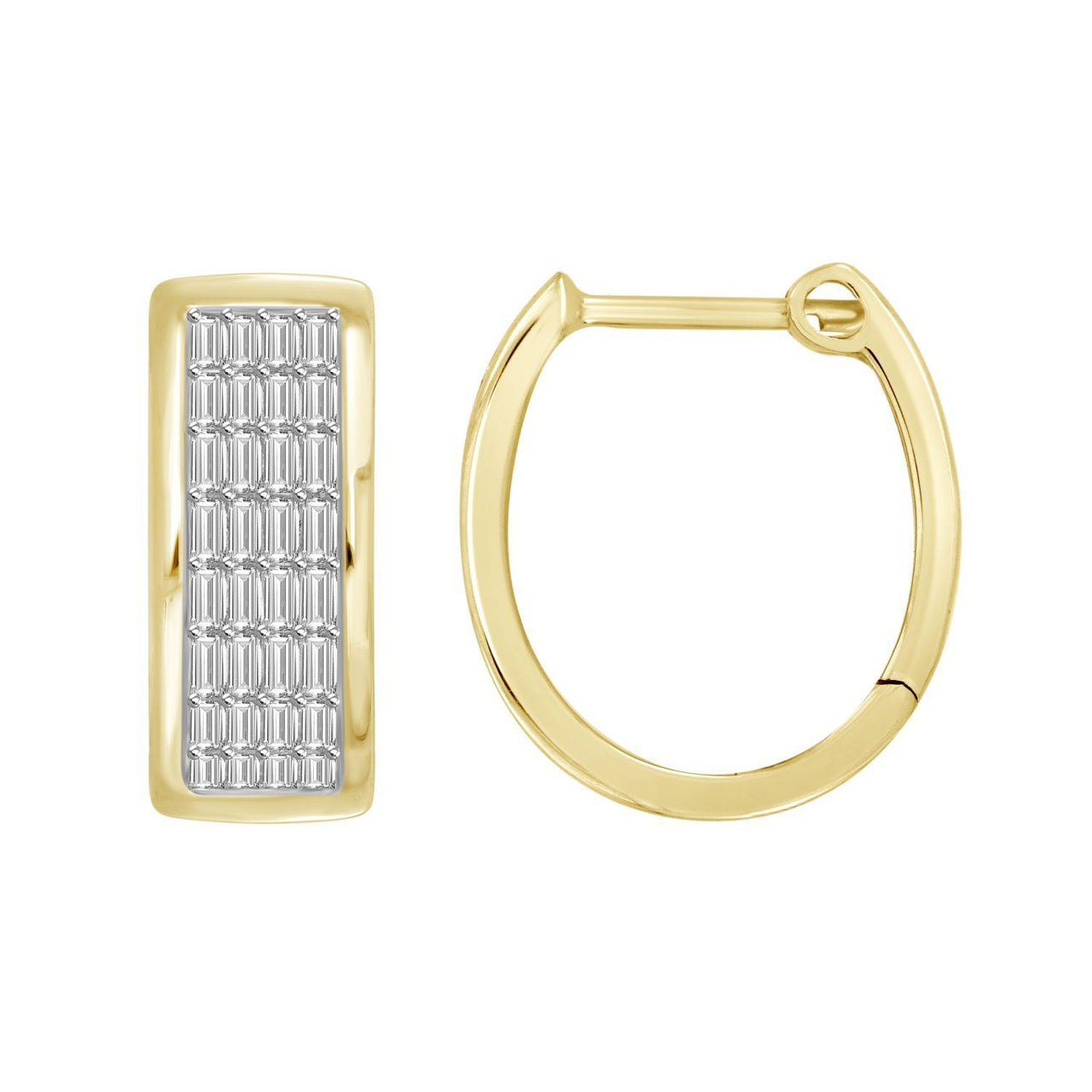 LADIES HOOPS 1/2 CT ROUND DIAMOND 10K YELLOW GOLD