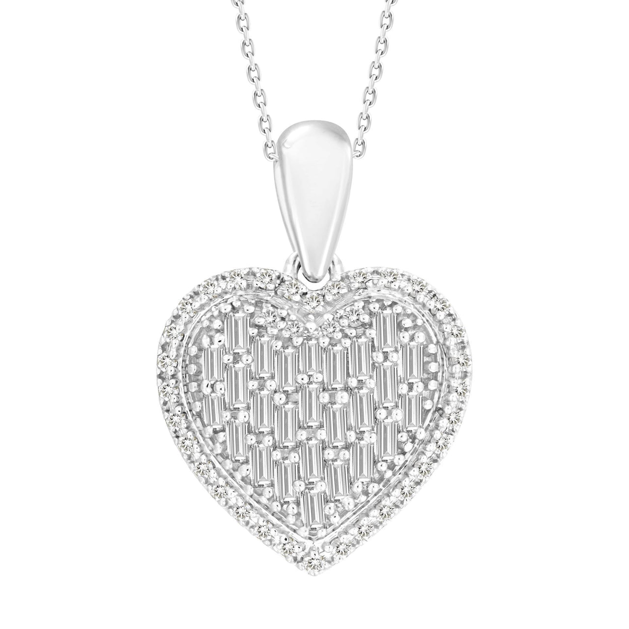 LADIES PENDANT 1/3 CT ROUND/BAGUETTE DIAMOND 10K WHITE GOLD