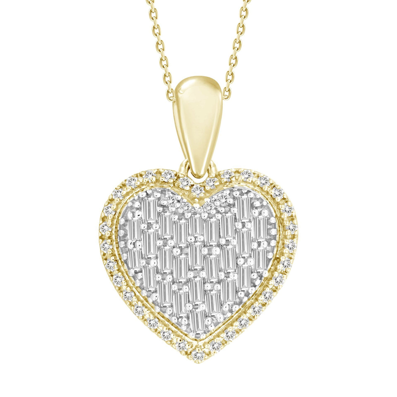 LADIES PENDANT 1/3 CT ROUND/BAGUETTE DIAMOND 10K YELLOW GOLD