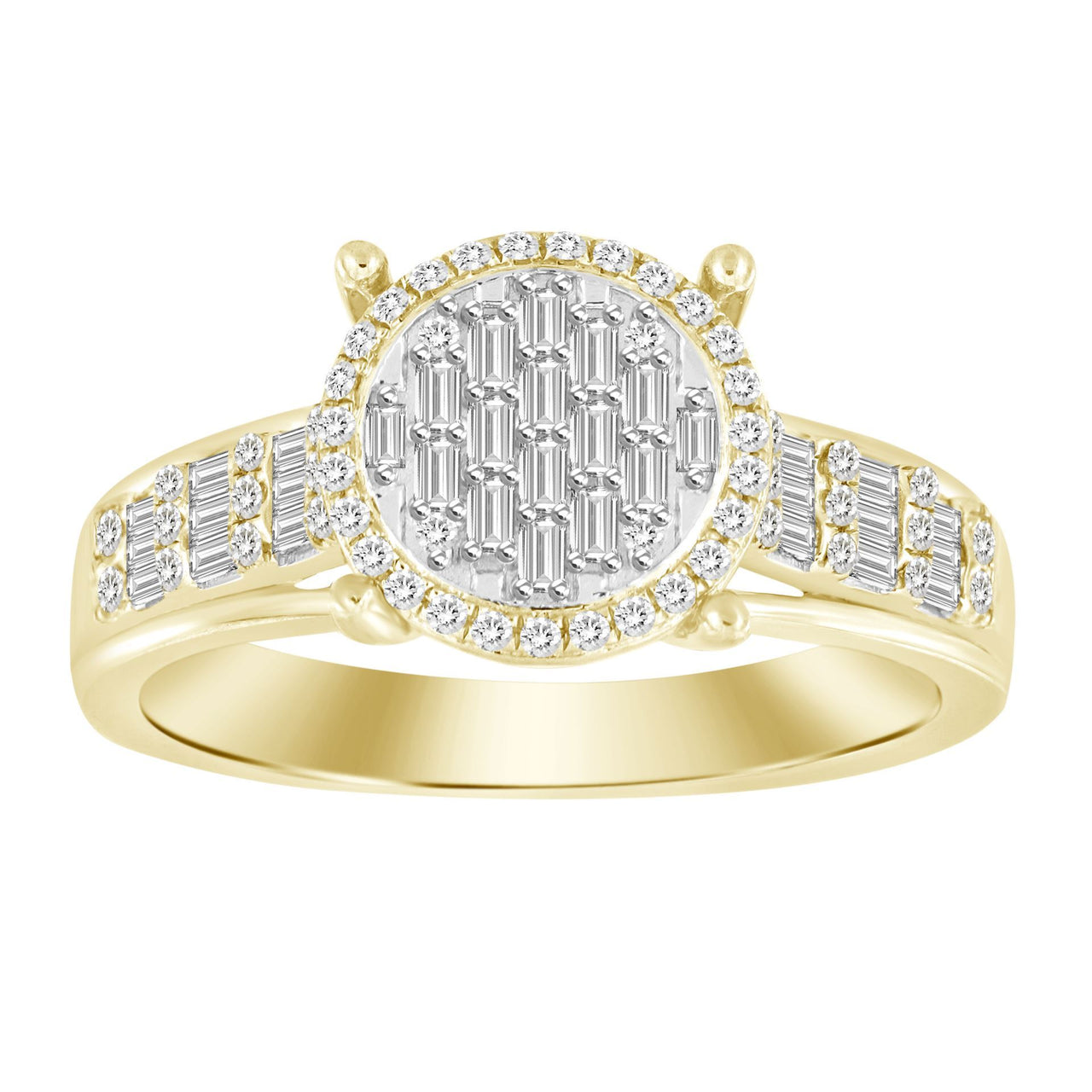 LADIES RING 1/3 CT ROUND/BAGUETTE DIAMOND 10K YELLOW GOLD