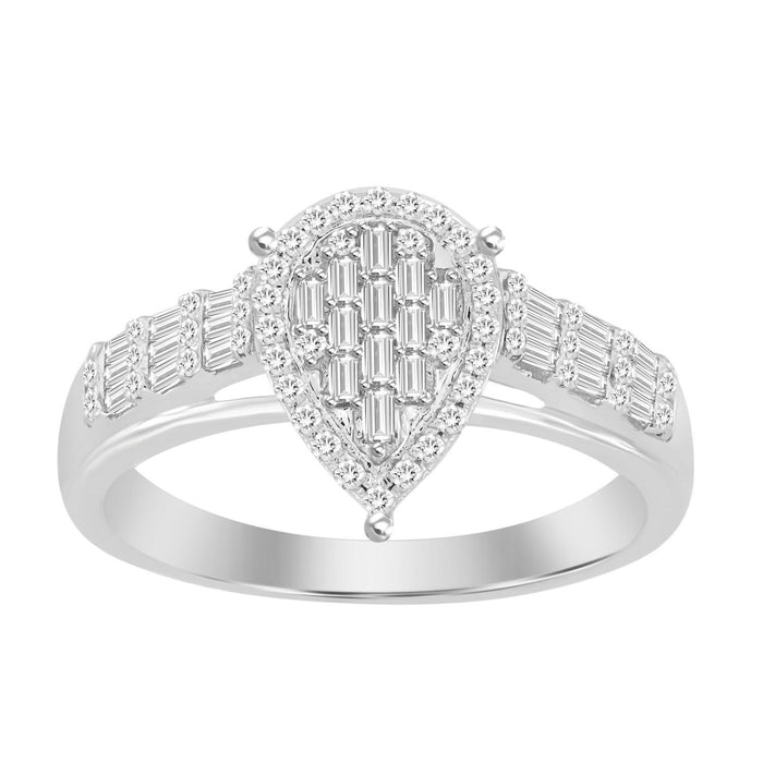 LADIES RING 1/3 CT ROUND/BAGUETTE DIAMOND 10K WHITE GOLD