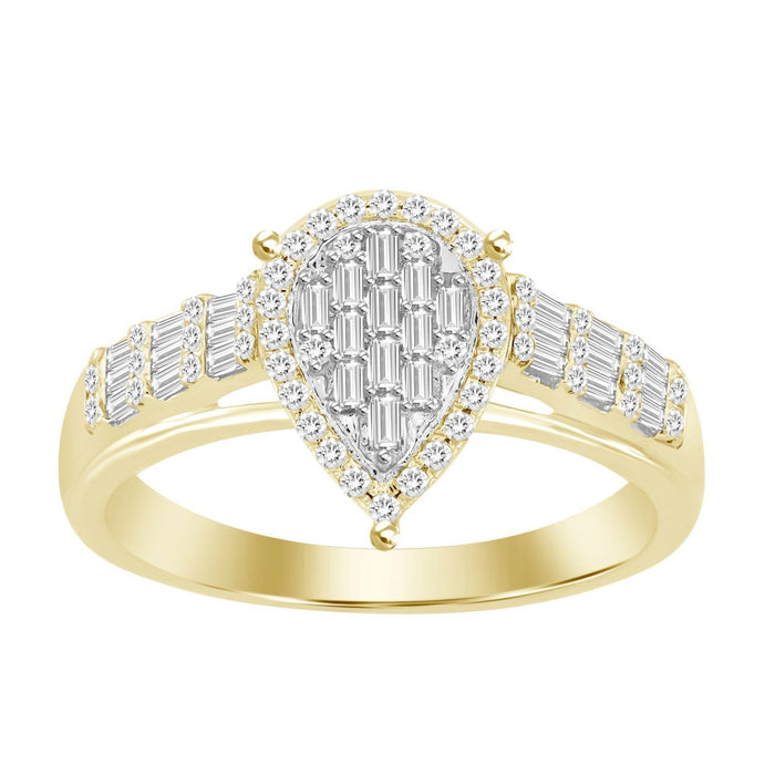 LADIES RING 1/3 CT ROUND/BAGUETTE DIAMOND 10K YELLOW GOLD