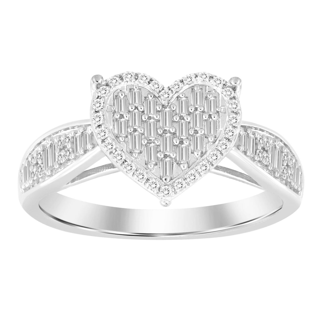 LADIES RING 1/3 CT ROUND/BAGUETTE DIAMOND 10K WHITE GOLD