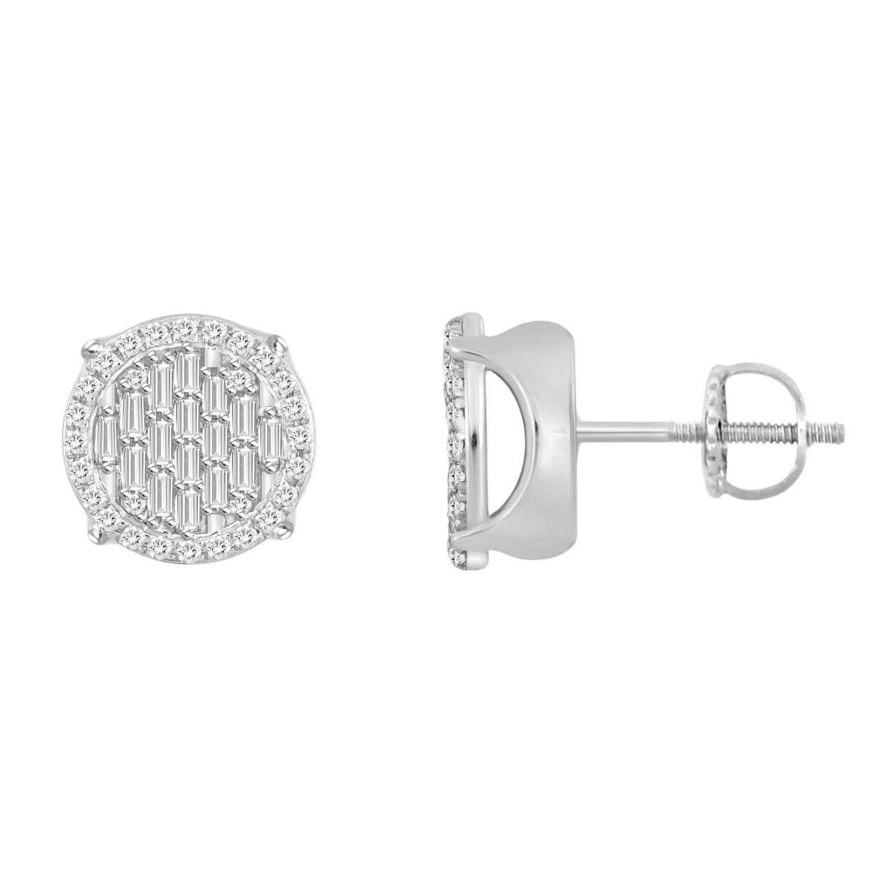 LADIES EARRING 1/3 CT ROUND/BAGUETTE DIAMOND 10K WHITE GOLD