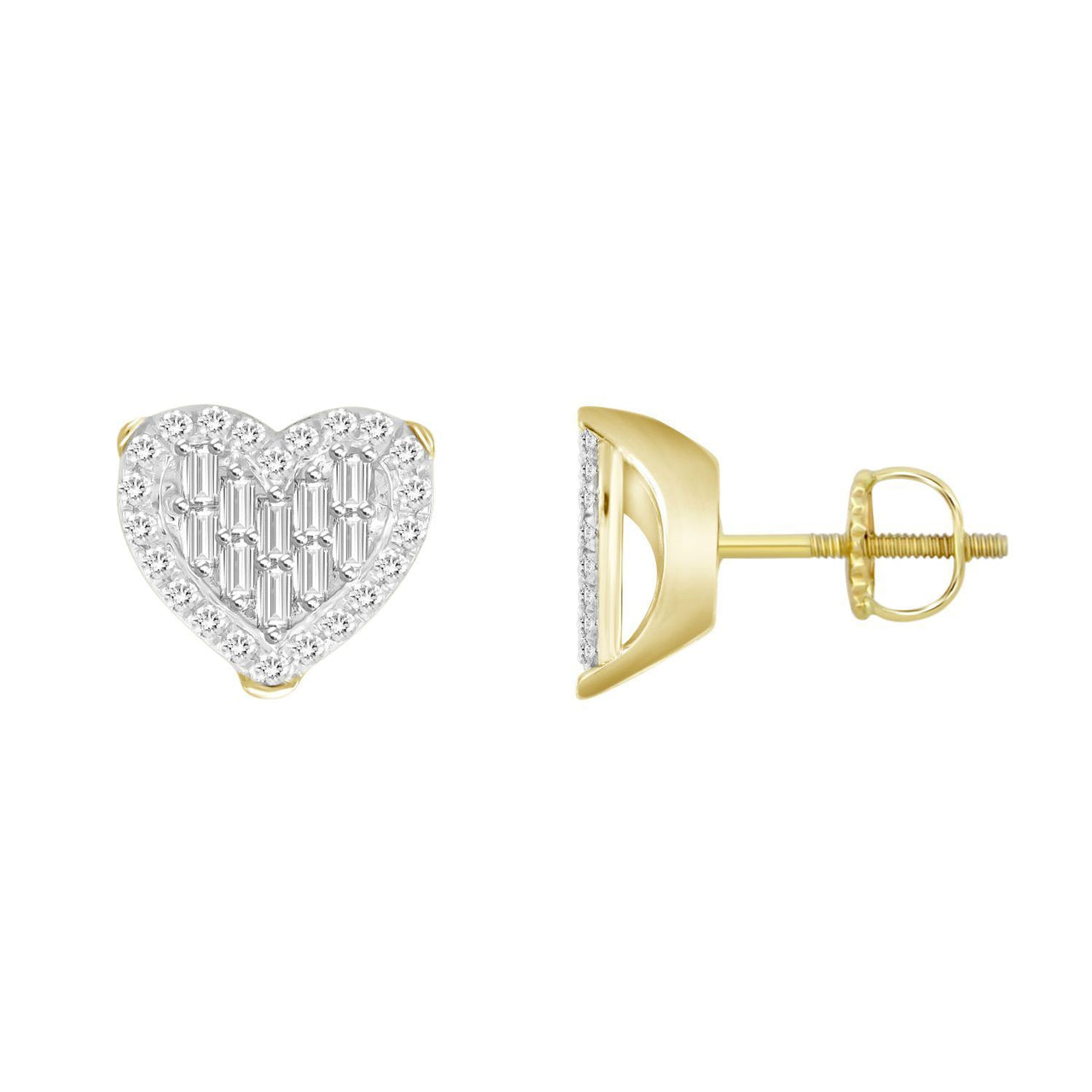 LADIES EARRING 1/4 CT ROUND/BAGUETTE DIAMOND 10K YELLOW GOLD