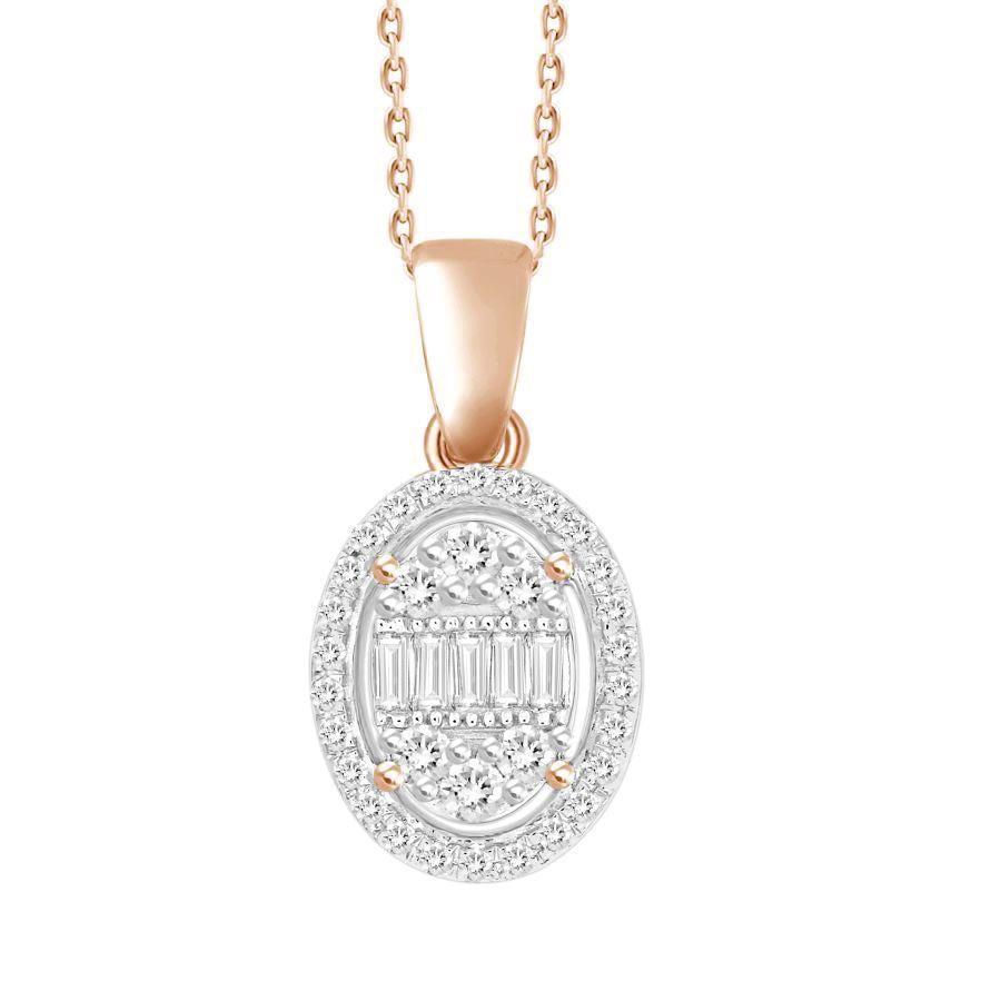 LADIES PENDANT 1/5 CT ROUND/BAGUETTE DIAMOND 10K ROSE GOLD