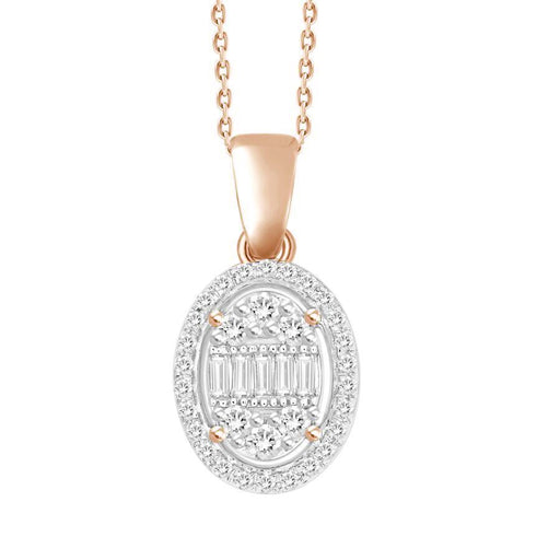 LADIES PENDANT 1/5 CT ROUND/BAGUETTE DIAMOND 10K ROSE GOLD