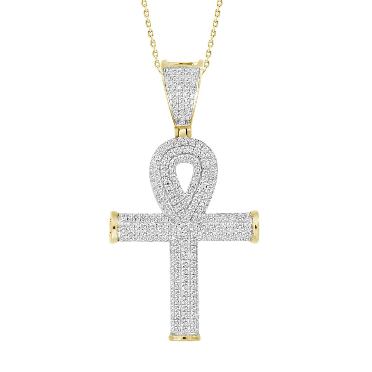 MEN'S CROSS 3/4 CT ROUND DIAMOND 10K YELLOW GOLD