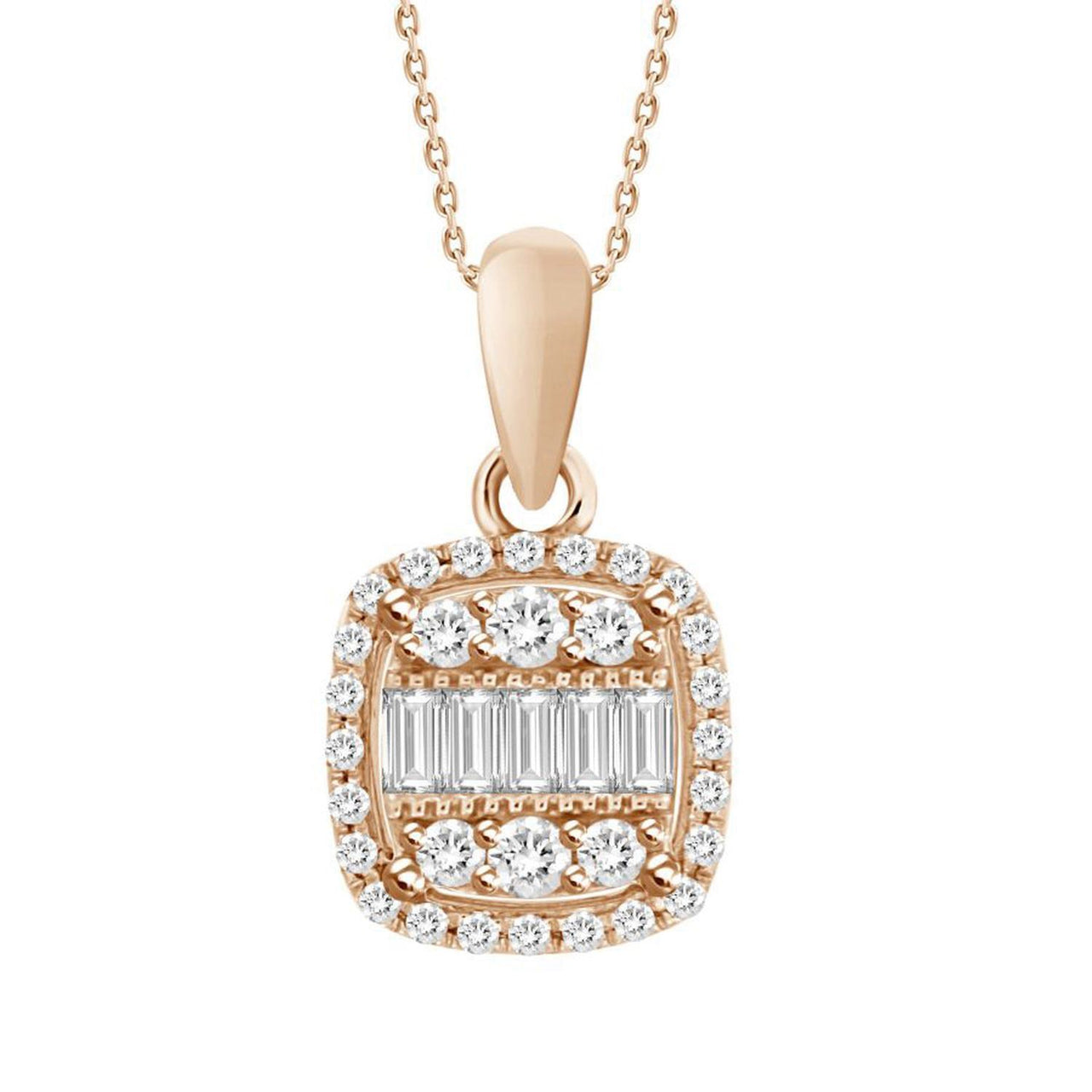 LADIES PENDANT 1/5 CT ROUND/BAGUETTE DIAMOND 10K ROSE GOLD