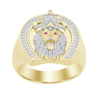 Thumbnail for MEN'S RING 1/2 CT ROUND/BAGUETTE/RUBY DIAMOND 10K YELLOW GOLD