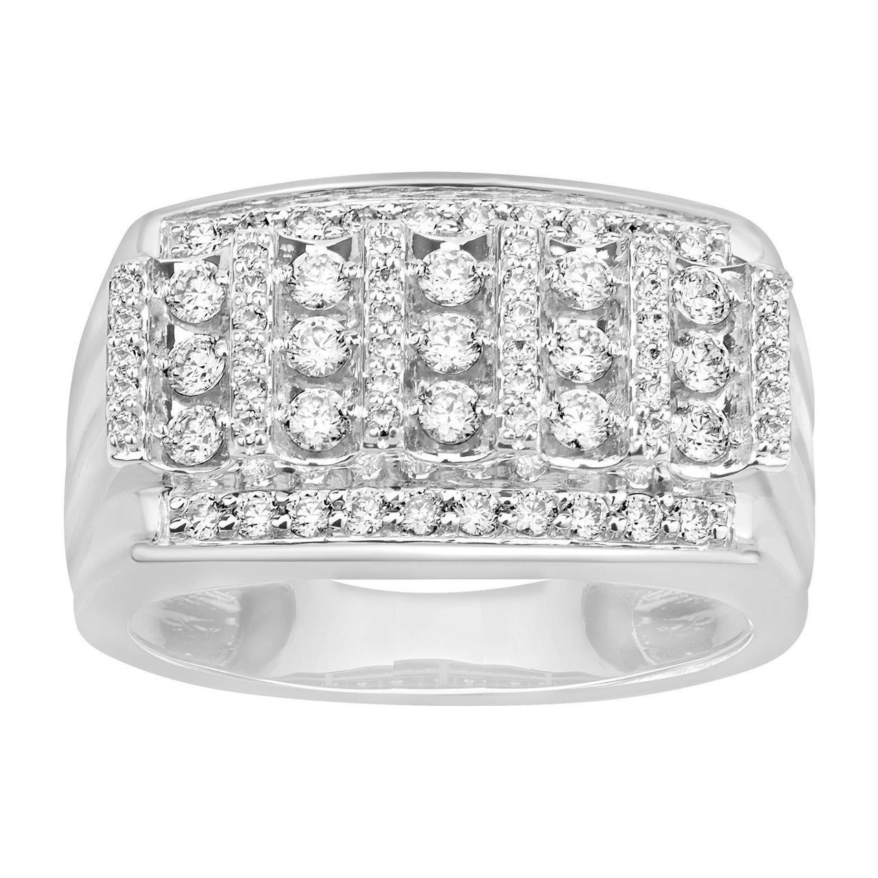 MEN'S RING 1 CT ROUND DIAMOND 10K WHITE GOLD