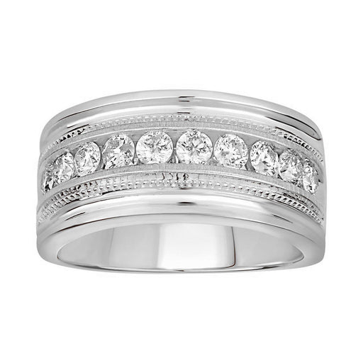 MEN'S RING 1 CT ROUND DIAMOND 14K WHITE GOLD