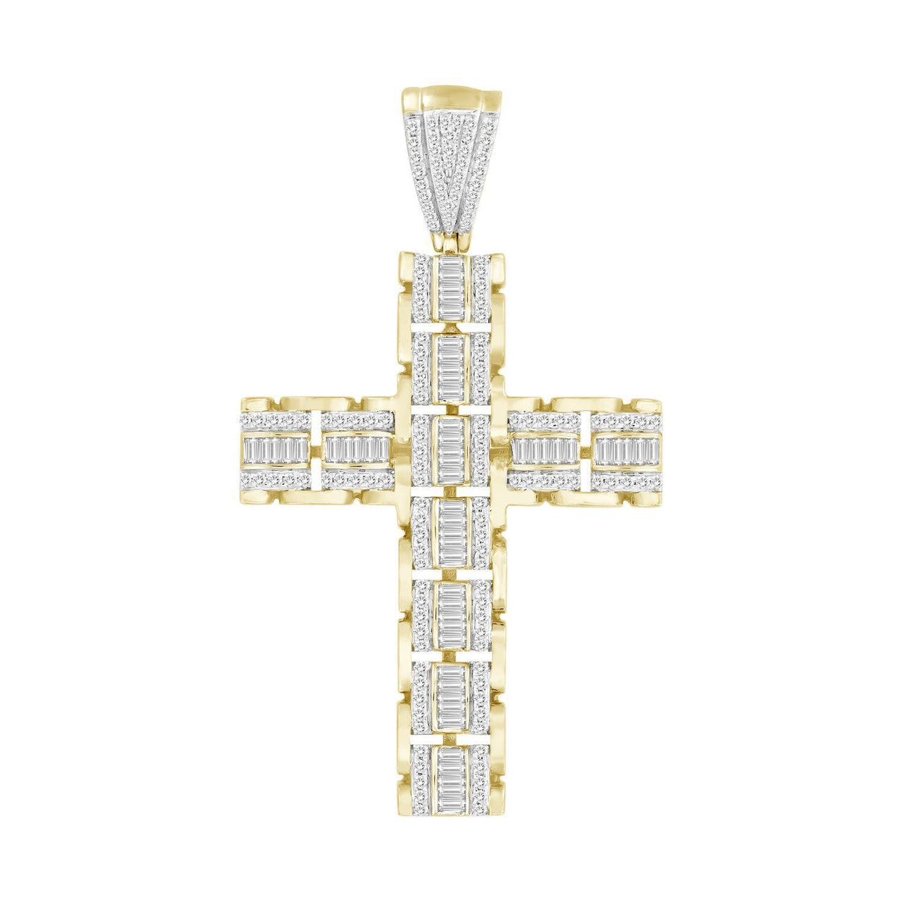 MEN'S CROSS 1 CT ROUND/BAGUETTE DIAMOND 10K YELLOW GOLD