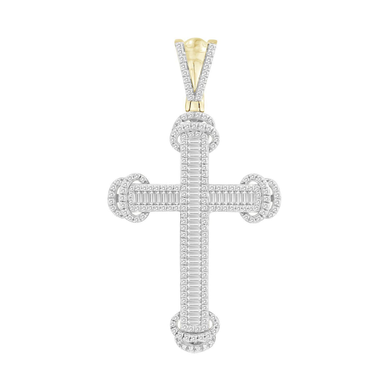 MEN'S CROSS 1 CT ROUND/BAGUETTE DIAMOND 10K YELLOW GOLD