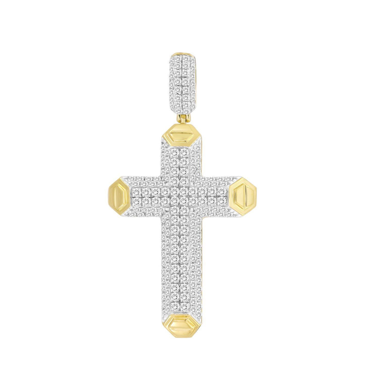MEN'S CROSS 2 CT ROUND DIAMOND 10K YELLOW GOLD