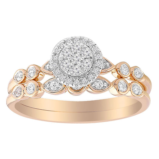 LADIES BRIDAL RING SET 1/4 CT ROUND DIAMOND 10K ROSE GOLD