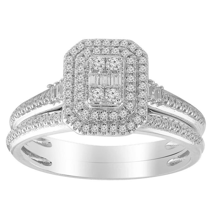 LADIES BRIDAL RING SET 1/3 CT ROUND/BAGUETTE DIAMOND 10K WHITE GOLD