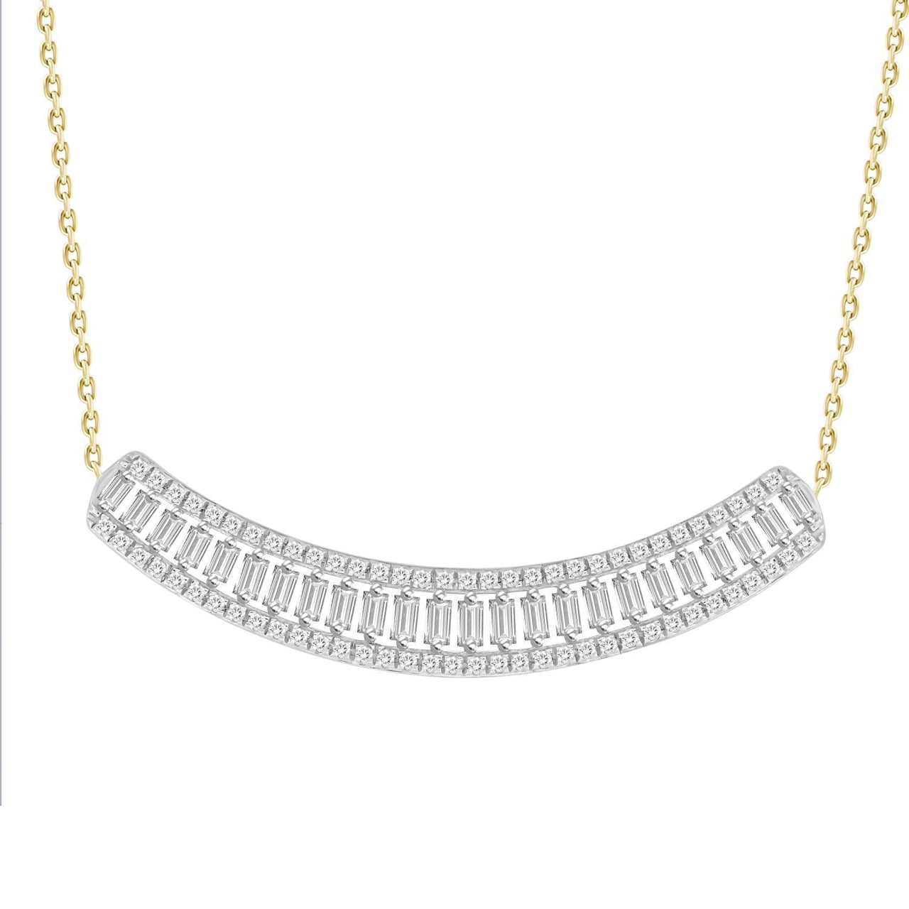 LADIES NECKLACE 1/3 CT ROUND/BAGUETTE DIAMOND 10K YELLOW GOLD