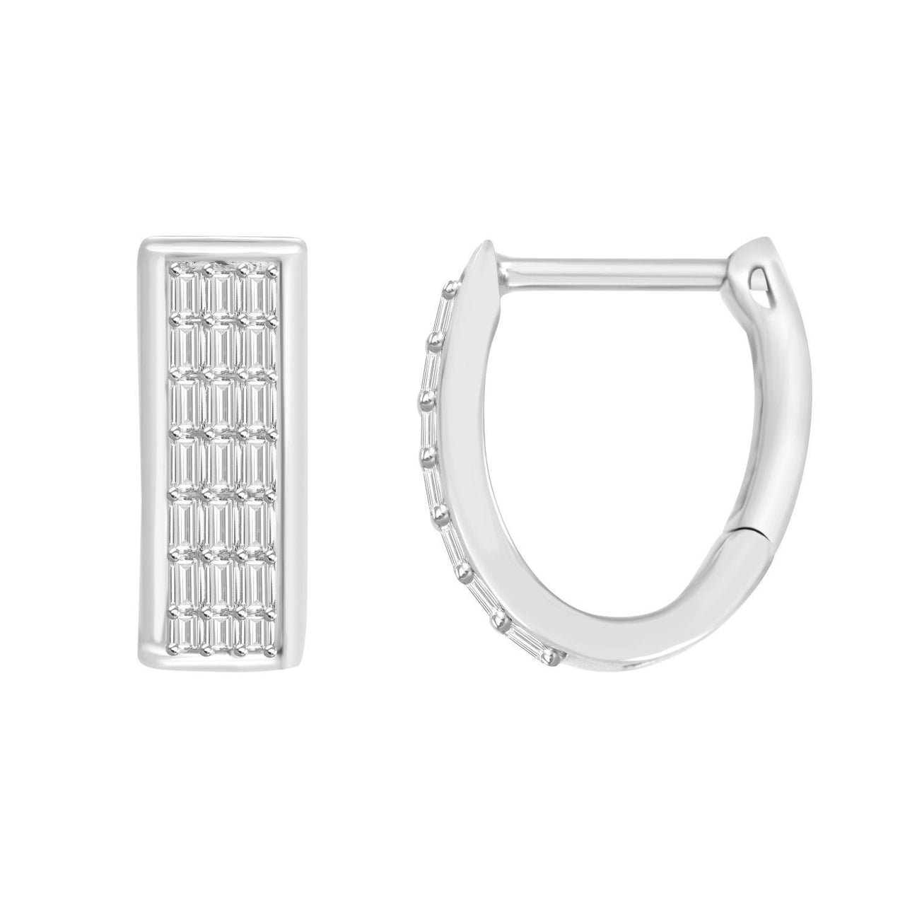 LADIES HOOPS 1/4 CT ROUND/BAGUETTE DIAMOND 10K WHITE GOLD