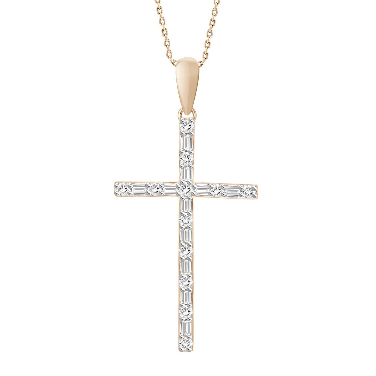 LADIES PENDANT 1/5 CT ROUND/BAGUETTE DIAMOND 14K ROSE GOLD