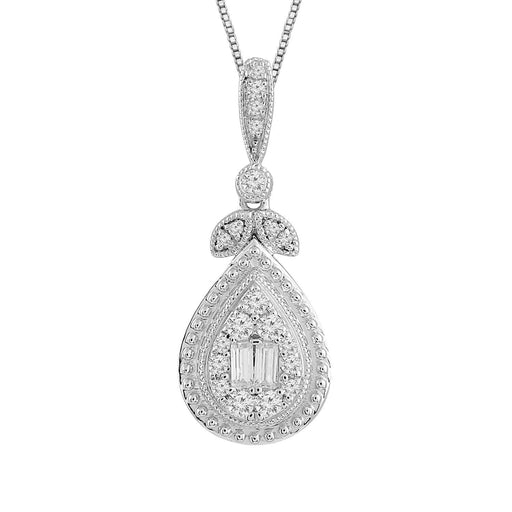 LADIES PENDANT 1/6 CT ROUND/BAGUETTE DIAMOND 10K WHITE GOLD