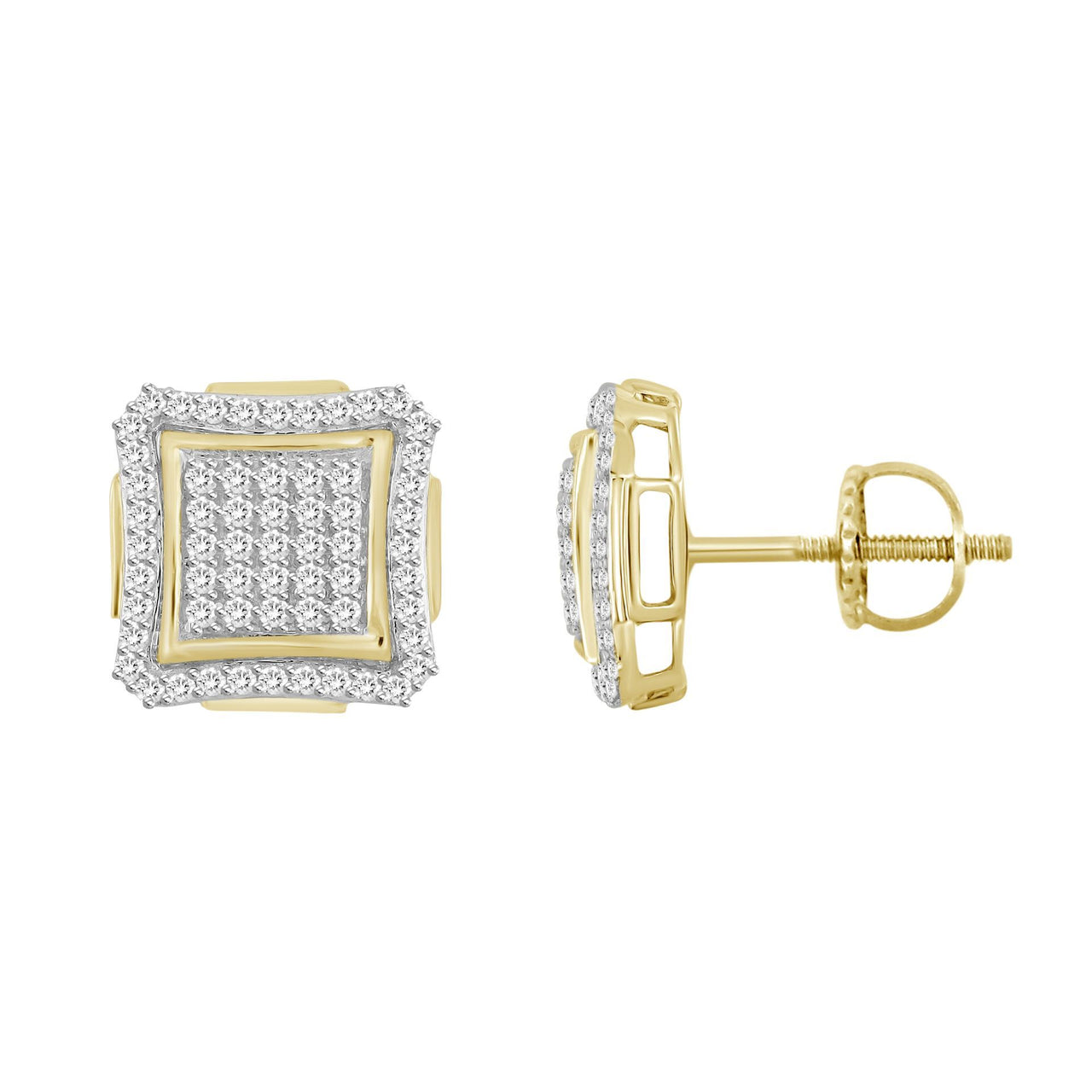 MEN'S EARRING 1/3 CT ROUND DIAMOND SILVER YELLOW PLATING