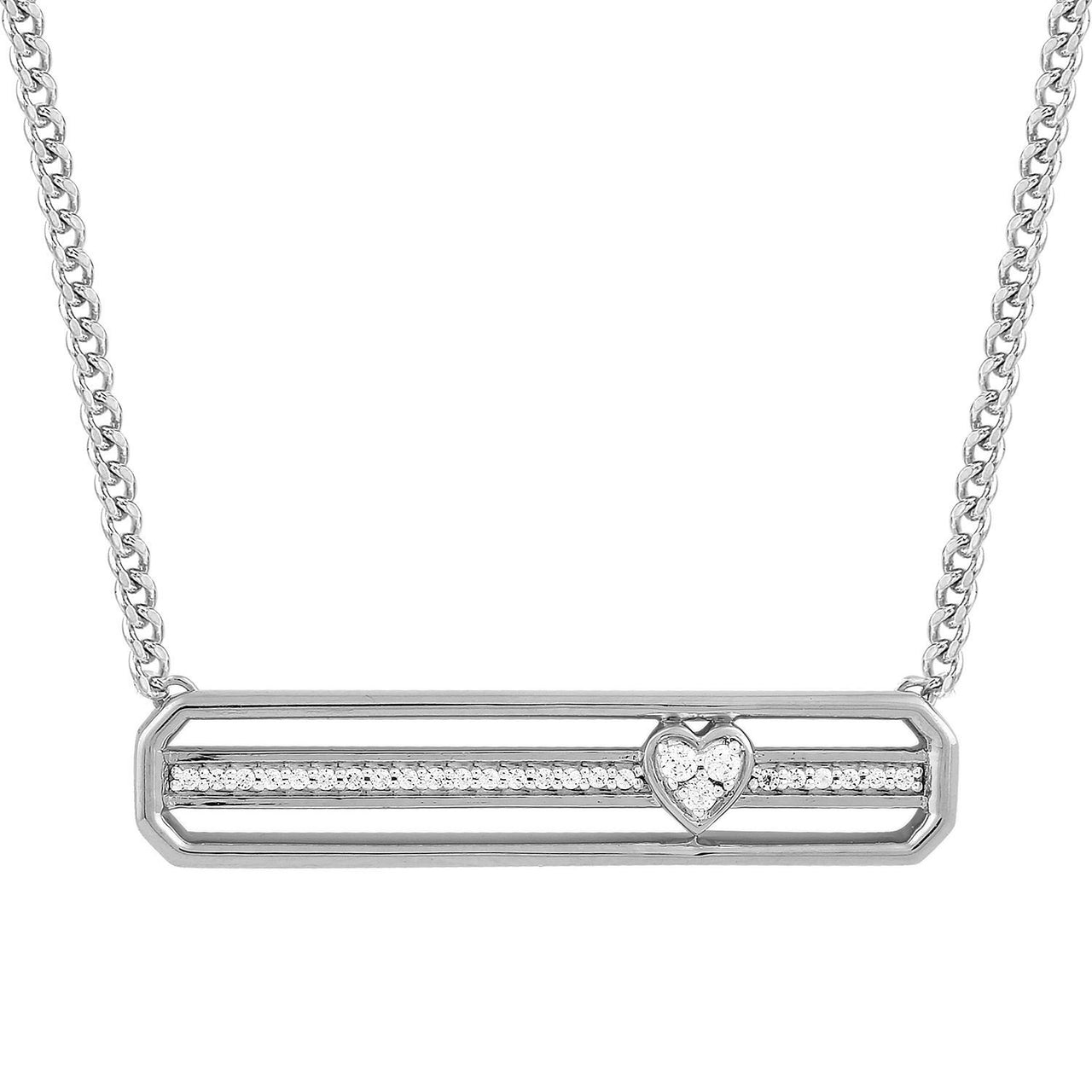LADIES NECKLACE 1/10 CT ROUND DIAMOND 10K WHITE GOLD